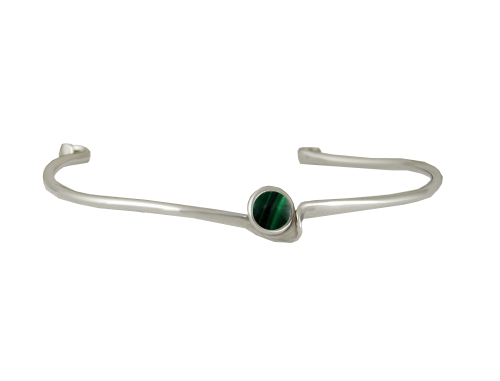 Sterling Silver Wave Cuff Bracelet With Malachite